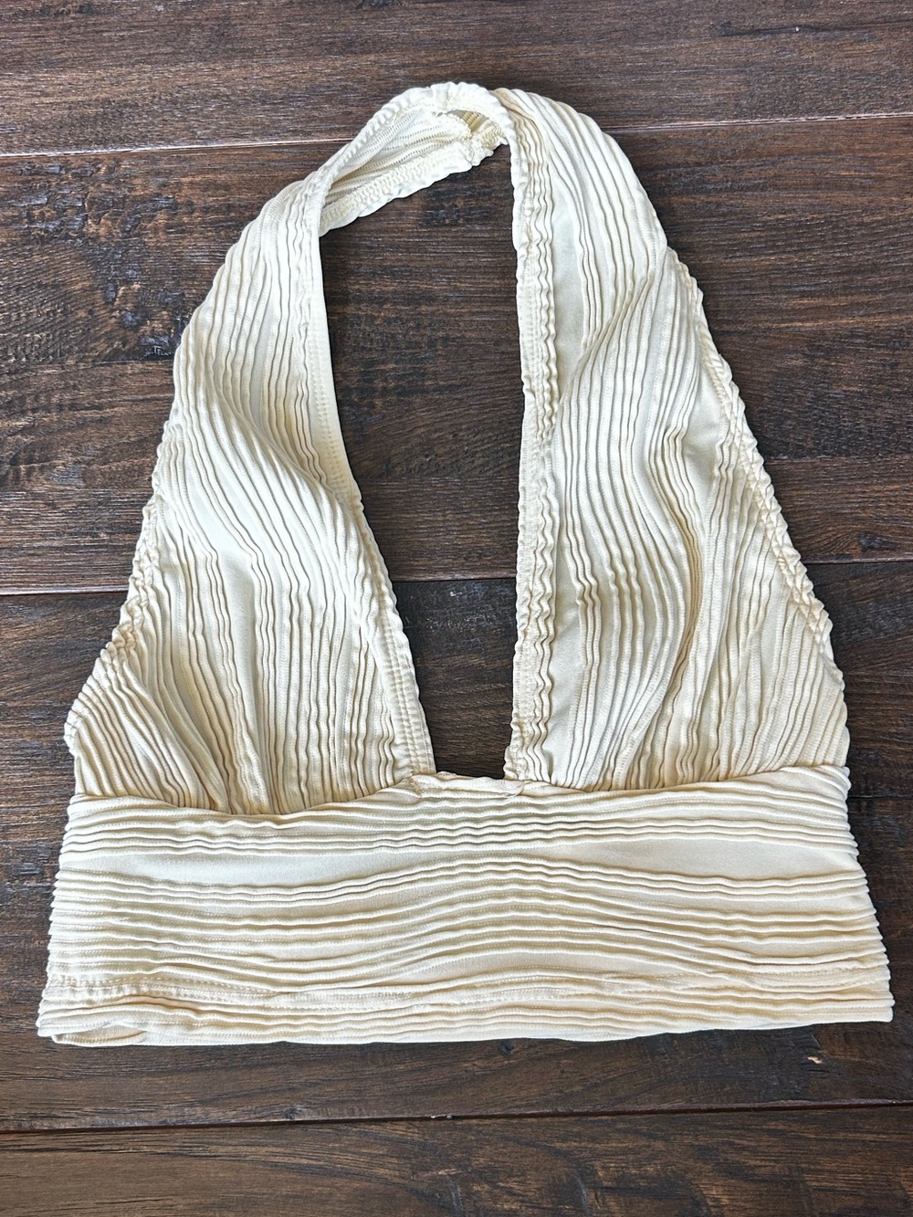 Ribbed yellow Halter Tank Top with Deep V